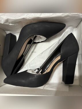 Aldo Black Pointed-Toe Block Heel Pumps